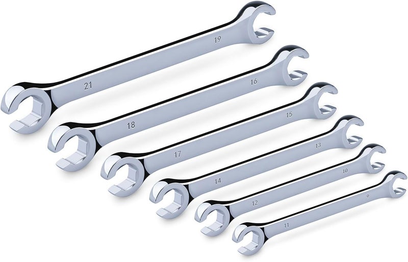 EFFICERE 6-Piece Double-End Metric Flare Nut Wrench Set with Rack, Size 9, 10, 11, 12, 13, 14, 15, 16, 17, 18, 19, 21mm | Cr-V Steel, 6-Point Head, Best Line Wrench for Fuel, Brake, Air Conditioning - Image 2